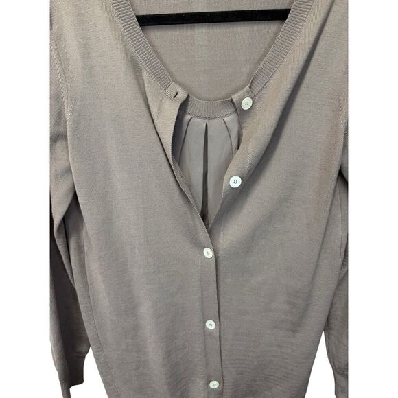 Miu Miu 100% Wool Cardigan Sweater Dusty Mauve Silk Insert Italy 44 US 8 - Picture 7 of 14